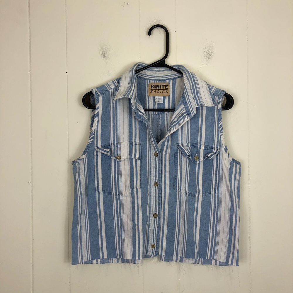 Vintage Raw Hem Cropped Striped Cotton Vest Sz M
